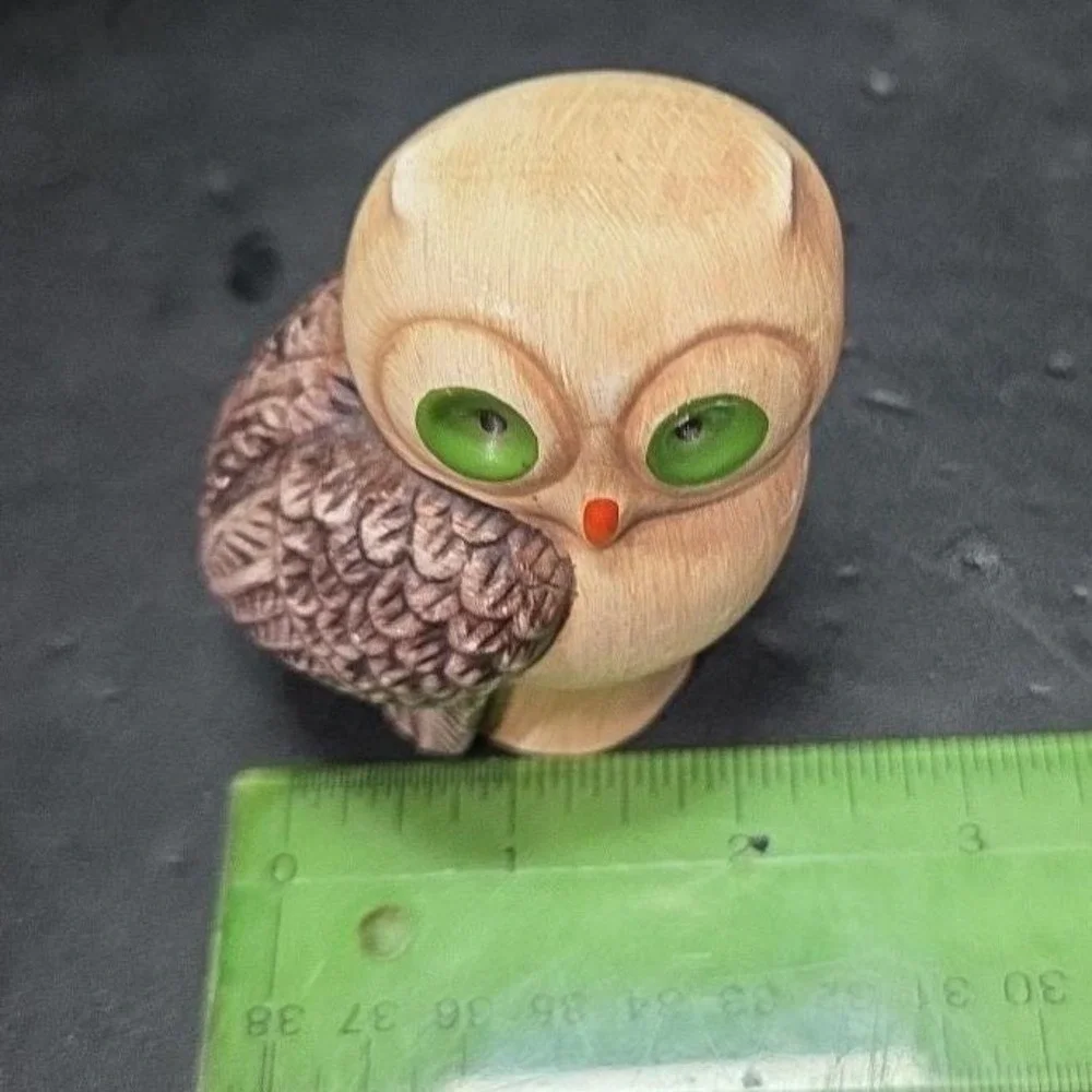 Owl Figurine‎ with Green Eyes, Vintage Ceramic Owl, Made in Portugal, Vtg Decor